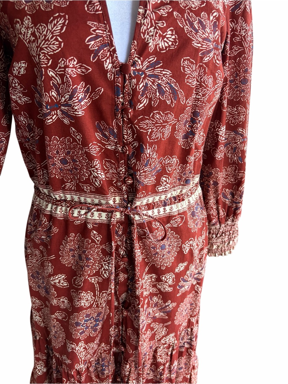 Veronica Beard Swedie Printed Midi Dress Rust Floral Tiered Midi Dress - Picture 5 of 10